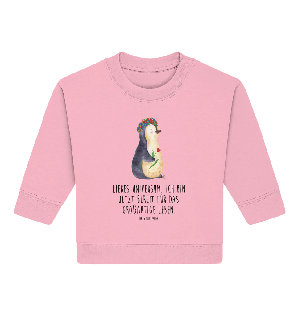 Organic Baby Pullover Pinguin Blumen Baby Bullover, Baby Sweatshirt, Pinguin, Pinguine, Blumenkranz, Universum, Leben, Wünsche, Ziele, Lebensziele, Motivation, Lebenslust, Liebeskummer, Geschenkidee