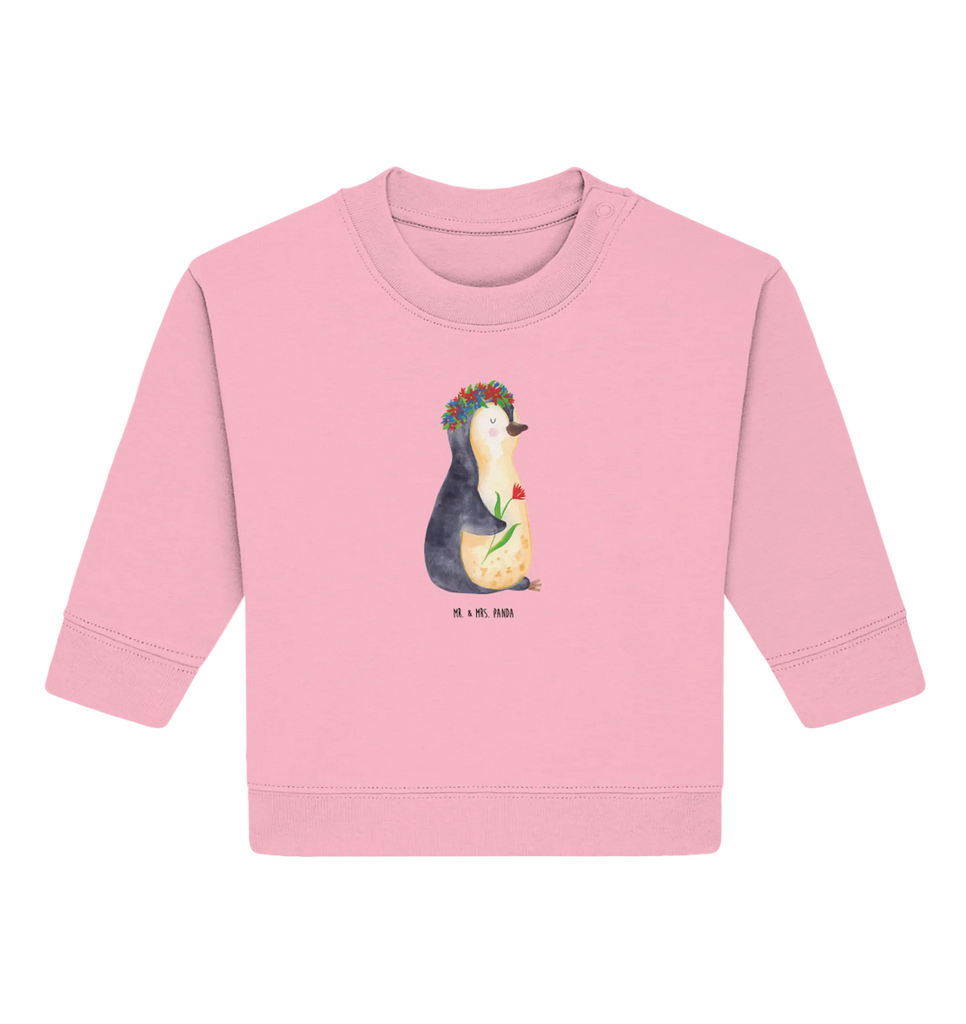 Organic Baby Pullover Pinguin Blumen Baby Bullover, Baby Sweatshirt, Pinguin, Pinguine, Blumenkranz, Universum, Leben, Wünsche, Ziele, Lebensziele, Motivation, Lebenslust, Liebeskummer, Geschenkidee