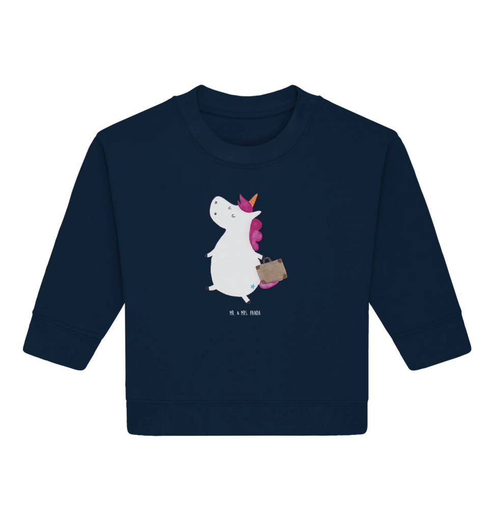 Organic Baby Pullover Einhorn Koffer Baby Bullover, Baby Sweatshirt, Einhorn, Einhörner, Einhorn Deko, Pegasus, Unicorn, unicorn, Koffer, Verreisen, Reise, Gepäck, Abenteuer, Erwachsen, Kind, albern, Spaß, lustig, witzig