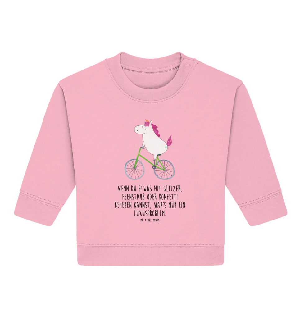 Organic Baby Pullover Einhorn Radfahrer Baby Bullover, Baby Sweatshirt, Einhorn, Einhörner, Einhorn Deko, Pegasus, Unicorn, Radfahren, Radfahrer, Rad, Bike, Feenstaub, Konfetti, Luxusproblem, Kummer, Liebeskummer