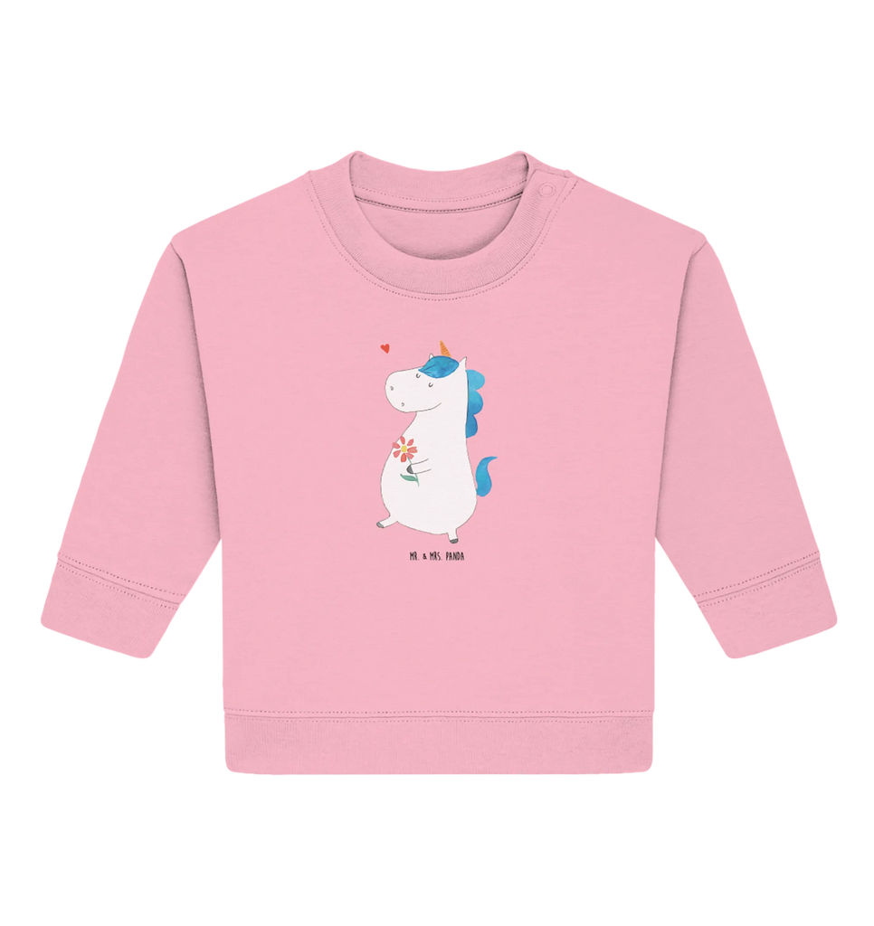 Organic Baby Pullover Einhorn Spaziergang Baby Bullover, Baby Sweatshirt, Einhorn, Einhörner, Einhorn Deko, Unicorn, Glitzer, Blumen, Spaziergang, Motivation, Gute Laune, Freude, Freundin, Mutter, Schwester