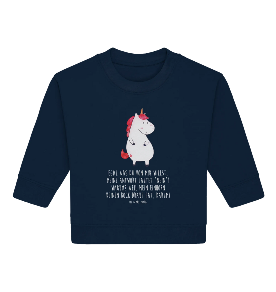 Organic Baby Pullover Einhorn Wut Baby Bullover, Baby Sweatshirt, Einhorn, Einhörner, Einhorn Deko, Pegasus, Unicorn, Realität, Ansage, lustlos, nein, Büro, Arbeit, wütend, dumme Fragen, lustig, Spaß, Geschenk