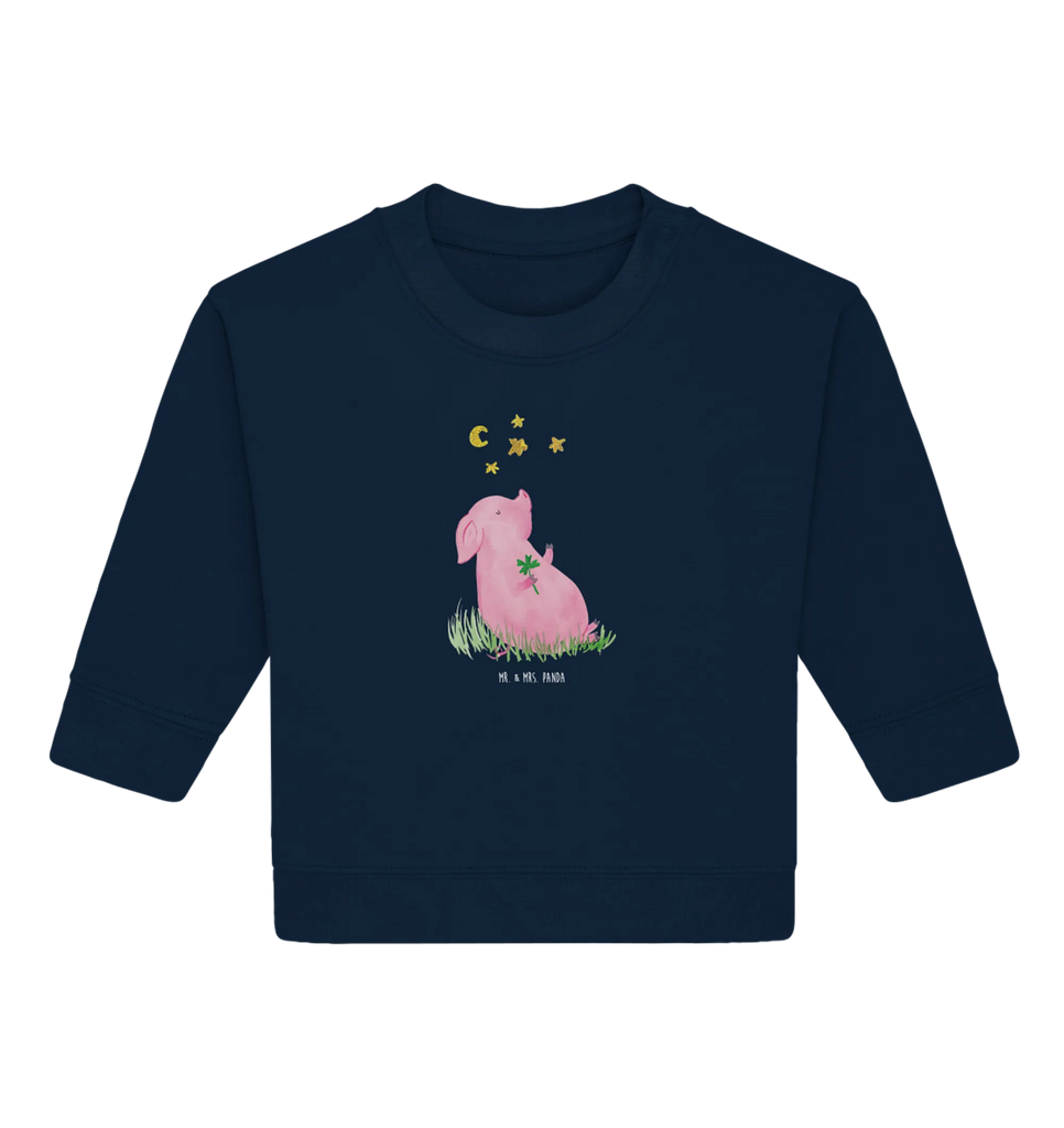 Organic Baby Pullover Schwein Glück Baby Bullover, Baby Sweatshirt, Tiermotive, Gute Laune, lustige Sprüche, Tiere, Glücksschwein. Glück, Schwein, Schweinchen, Sterne, Sernchen, Ziele, Träume, Motivation, Glücksbringer