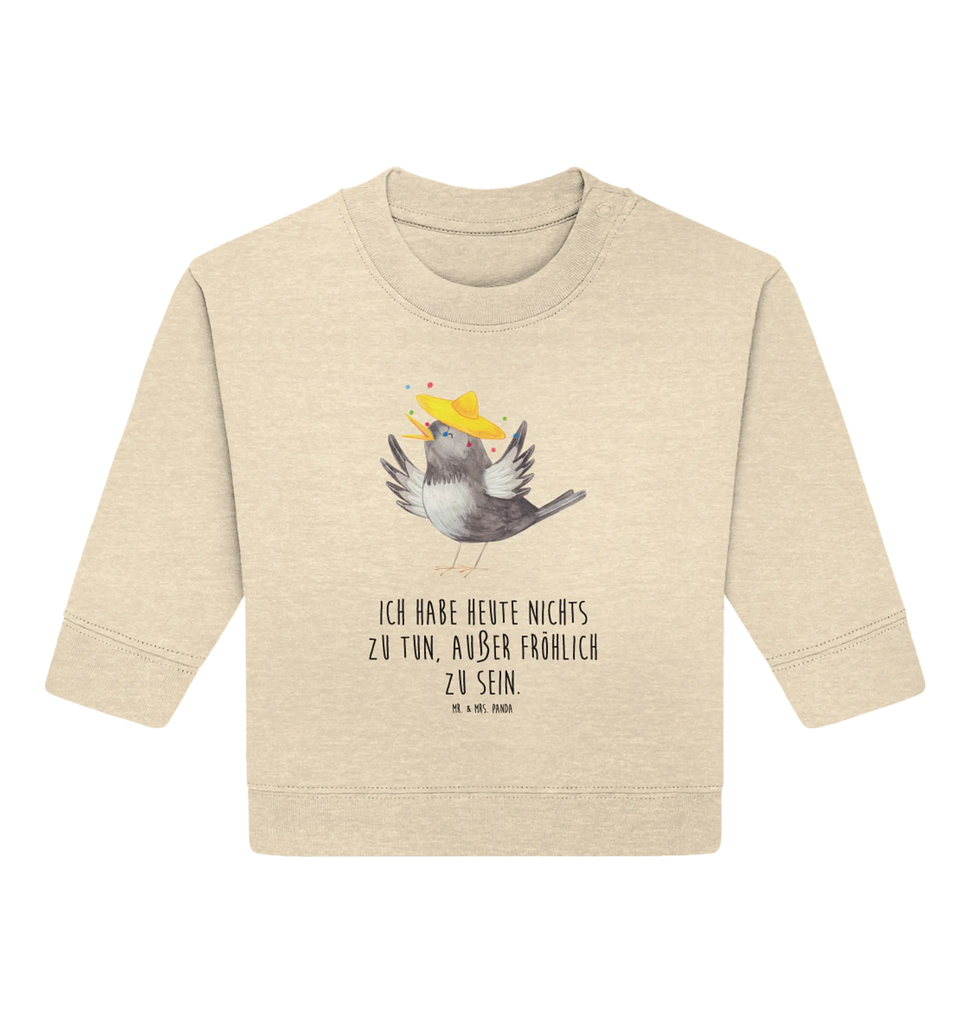 Organic Baby Pullover Rabe Sombrero Baby Bullover, Baby Sweatshirt, Tiermotive, Gute Laune, lustige Sprüche, Tiere, Rabe, Vogel, Vögel, Spruch positiv, fröhlich sein, glücklich sein, Glück Spruch, froh, Elster, Motivation