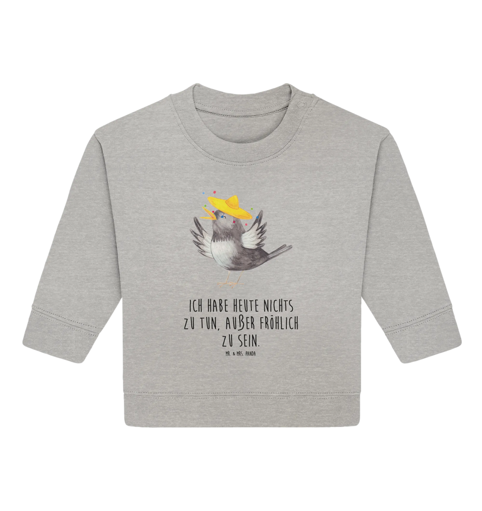 Organic Baby Pullover Rabe Sombrero Baby Bullover, Baby Sweatshirt, Tiermotive, Gute Laune, lustige Sprüche, Tiere, Rabe, Vogel, Vögel, Spruch positiv, fröhlich sein, glücklich sein, Glück Spruch, froh, Elster, Motivation