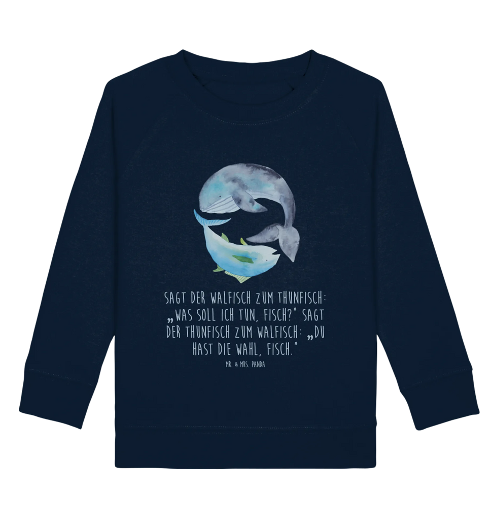 Organic Kinder Pullover Walfisch & Thunfisch Kinder Pullover, Kinder Sweatshirt, Jungen, Mädchen, Tiermotive, Gute Laune, lustige Sprüche, Tiere, Wal, Wahl, Tunfisch, Wortwitz lustig, Spruch lustig, Flachwitz, Witz, Spruch des Tages, Flachwitz Geschenk