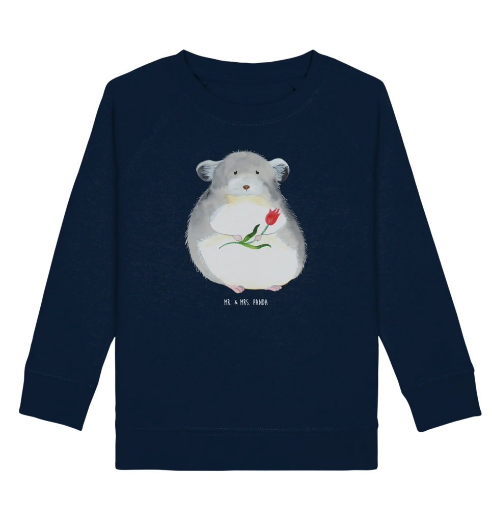 Organic Kinder Pullover Chinchilla mit Blume Kinder Pullover, Kinder Sweatshirt, Jungen, Mädchen, Tiermotive, Gute Laune, lustige Sprüche, Tiere, Chinchilla, Chinchillas, Liebeskummer, Kummer, Depressionen, traurig sein, Chaos, Glücklichsein, Büro, Büroalltag