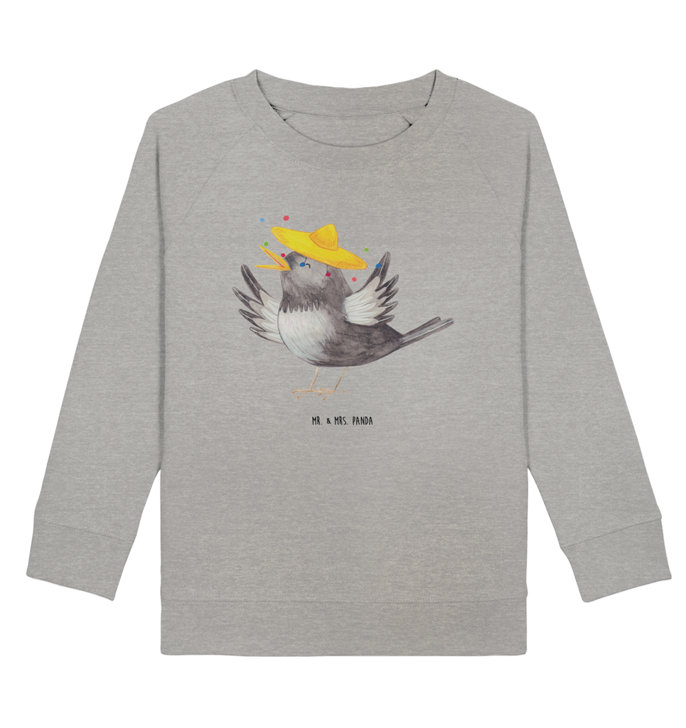 Organic Kinder Pullover Rabe mit Sombrero Kinder Pullover, Kinder Sweatshirt, Jungen, Mädchen, Tiermotive, Gute Laune, lustige Sprüche, Tiere, Rabe, Vogel, Vögel, Spruch positiv, fröhlich sein, glücklich sein, Glück Spruch, froh, Elster, Motivation