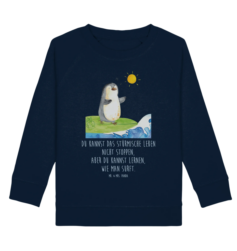 Organic Kinder Pullover Pinguin Surfer Kinder Pullover, Kinder Sweatshirt, Jungen, Mädchen, Pinguin, Pinguine, surfen, Surfer, Hawaii, Urlaub, Wellen, Wellen reiten, Portugal