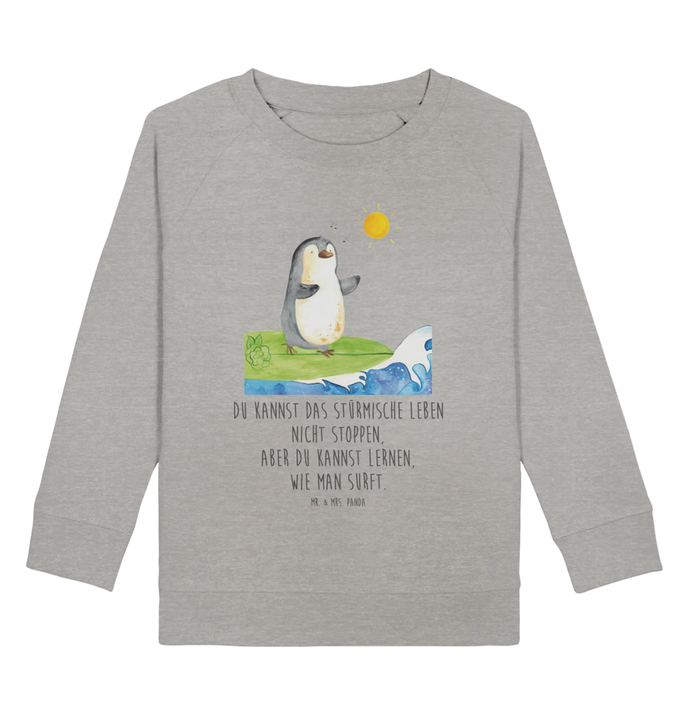 Organic Kinder Pullover Pinguin Surfer Kinder Pullover, Kinder Sweatshirt, Jungen, Mädchen, Pinguin, Pinguine, surfen, Surfer, Hawaii, Urlaub, Wellen, Wellen reiten, Portugal