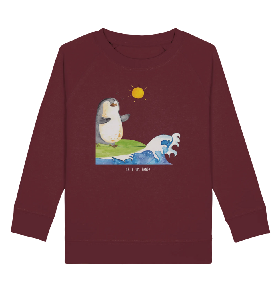 Organic Kinder Pullover Pinguin Surfer Kinder Pullover, Kinder Sweatshirt, Jungen, Mädchen, Pinguin, Pinguine, surfen, Surfer, Hawaii, Urlaub, Wellen, Wellen reiten, Portugal