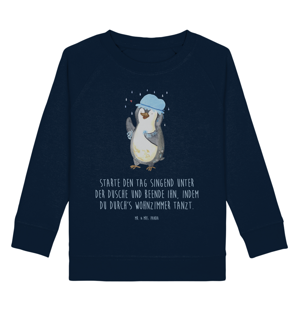 Organic Kinder Pullover Pinguin duscht Kinder Pullover, Kinder Sweatshirt, Jungen, Mädchen, Pinguin, Pinguine, Dusche, duschen, Lebensmotto, Motivation, Neustart, Neuanfang, glücklich sein