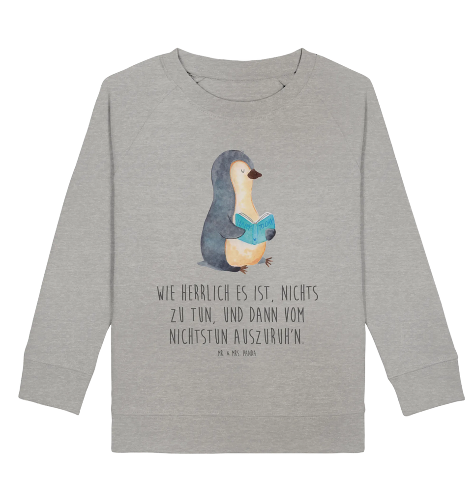 Organic Kinder Pullover Pinguin Buch Kinder Pullover, Kinder Sweatshirt, Jungen, Mädchen, Pinguin, Pinguine, Buch, Lesen, Bücherwurm, Nichtstun, Faulenzen, Ferien, Urlaub, Freizeit