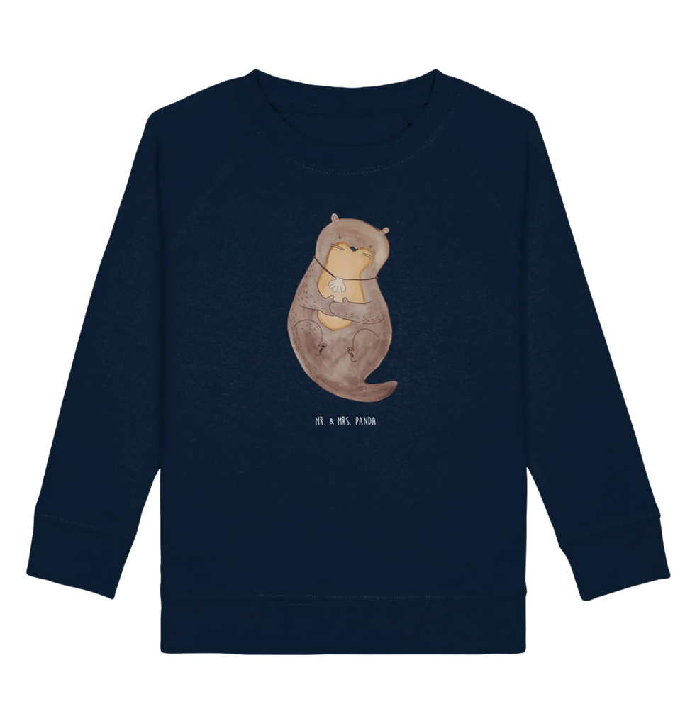 Organic Kinder Pullover Otter mit Muschelmedaillon Kinder Pullover, Kinder Sweatshirt, Jungen, Mädchen, Otter, Fischotter, Seeotter, Otterliebe, grübeln, träumen, Motivation, Tagträumen, Büro