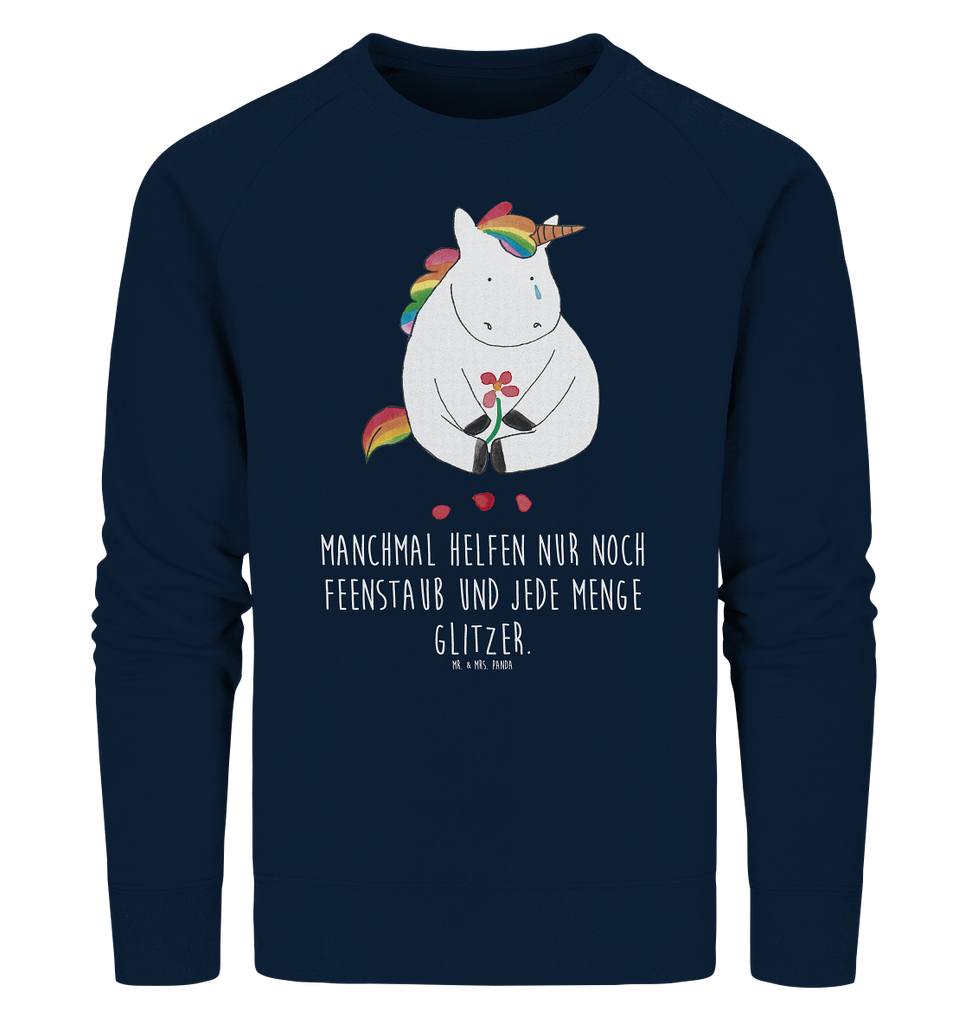 Organic Pullover Einhorn Traurig Pullover, Pullover Männer, Pullover Frauen, Sweatshirt, Sweatshirt Männer, Sweatshirt Frauen, Unisex, Einhorn, Einhörner, Einhorn Deko, Pegasus, Unicorn, Glitzer, Trösten. Freundschaft, Freunde, Liebe, Trauer, Grußkarte, Blume