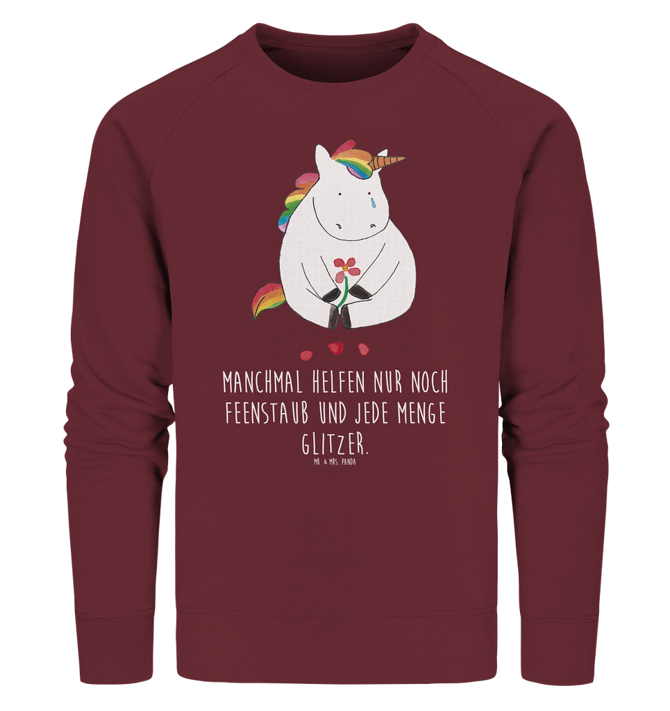 Organic Pullover Einhorn Traurig Pullover, Pullover Männer, Pullover Frauen, Sweatshirt, Sweatshirt Männer, Sweatshirt Frauen, Unisex, Einhorn, Einhörner, Einhorn Deko, Pegasus, Unicorn, Glitzer, Trösten. Freundschaft, Freunde, Liebe, Trauer, Grußkarte, Blume