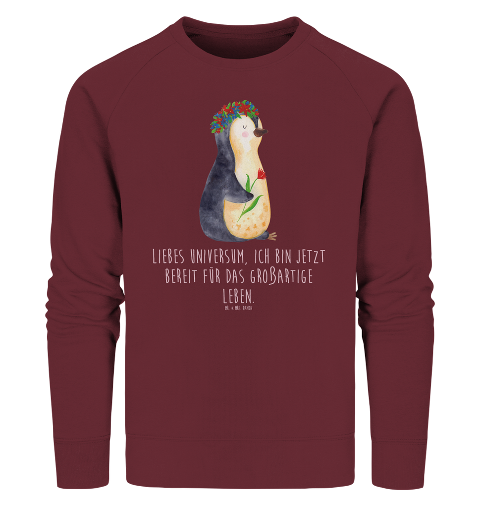 Organic Pullover Pinguin Blumen Pullover, Pullover Männer, Pullover Frauen, Sweatshirt, Sweatshirt Männer, Sweatshirt Frauen, Unisex, Pinguin, Pinguine, Blumenkranz, Universum, Leben, Wünsche, Ziele, Lebensziele, Motivation, Lebenslust, Liebeskummer, Geschenkidee