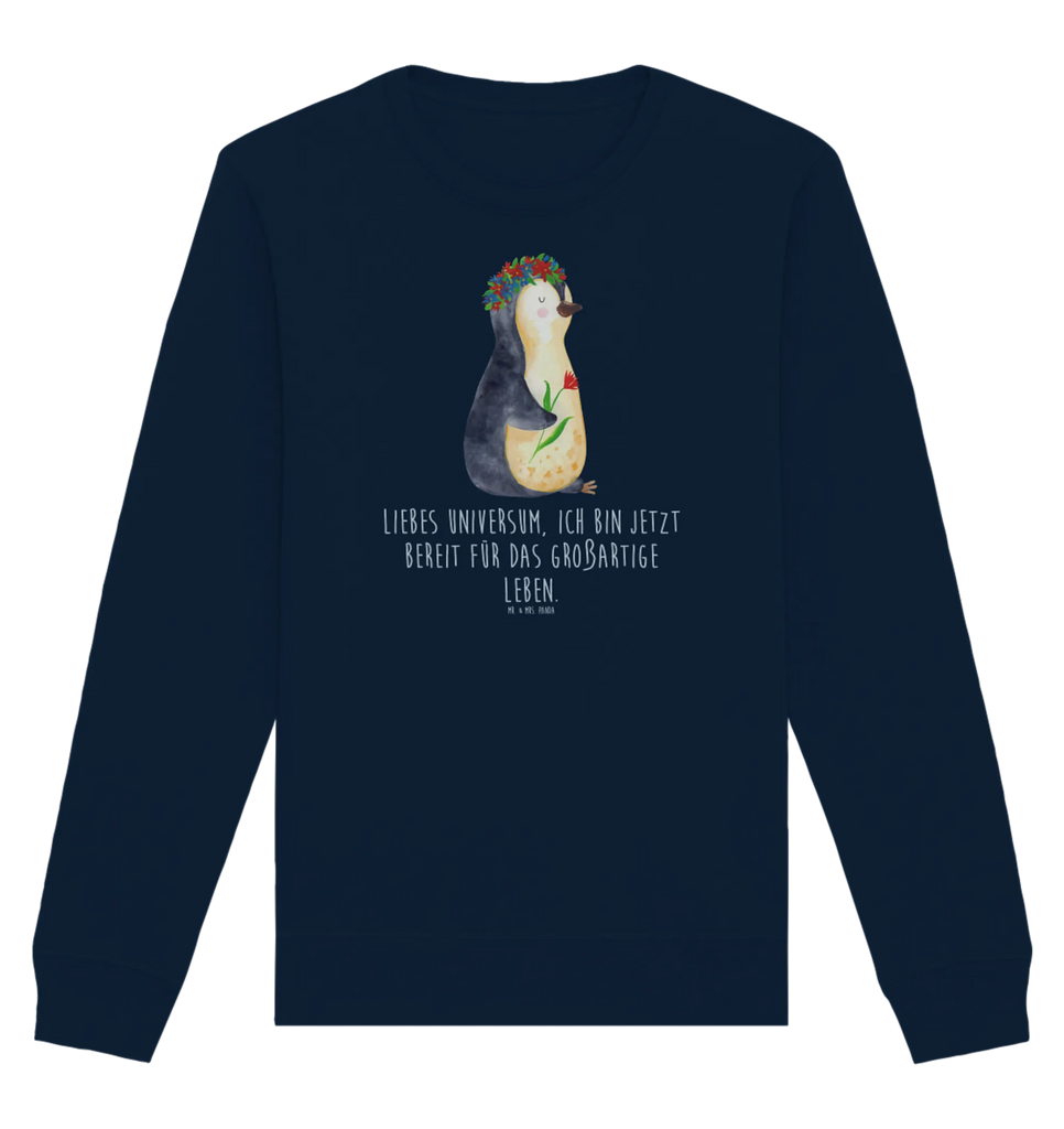 Organic Pullover Pinguin Blumen Pullover, Pullover Männer, Pullover Frauen, Sweatshirt, Sweatshirt Männer, Sweatshirt Frauen, Unisex, Pinguin, Pinguine, Blumenkranz, Universum, Leben, Wünsche, Ziele, Lebensziele, Motivation, Lebenslust, Liebeskummer, Geschenkidee