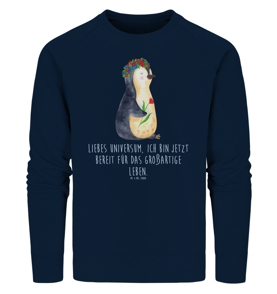 Organic Pullover Pinguin Blumen Pullover, Pullover Männer, Pullover Frauen, Sweatshirt, Sweatshirt Männer, Sweatshirt Frauen, Unisex, Pinguin, Pinguine, Blumenkranz, Universum, Leben, Wünsche, Ziele, Lebensziele, Motivation, Lebenslust, Liebeskummer, Geschenkidee