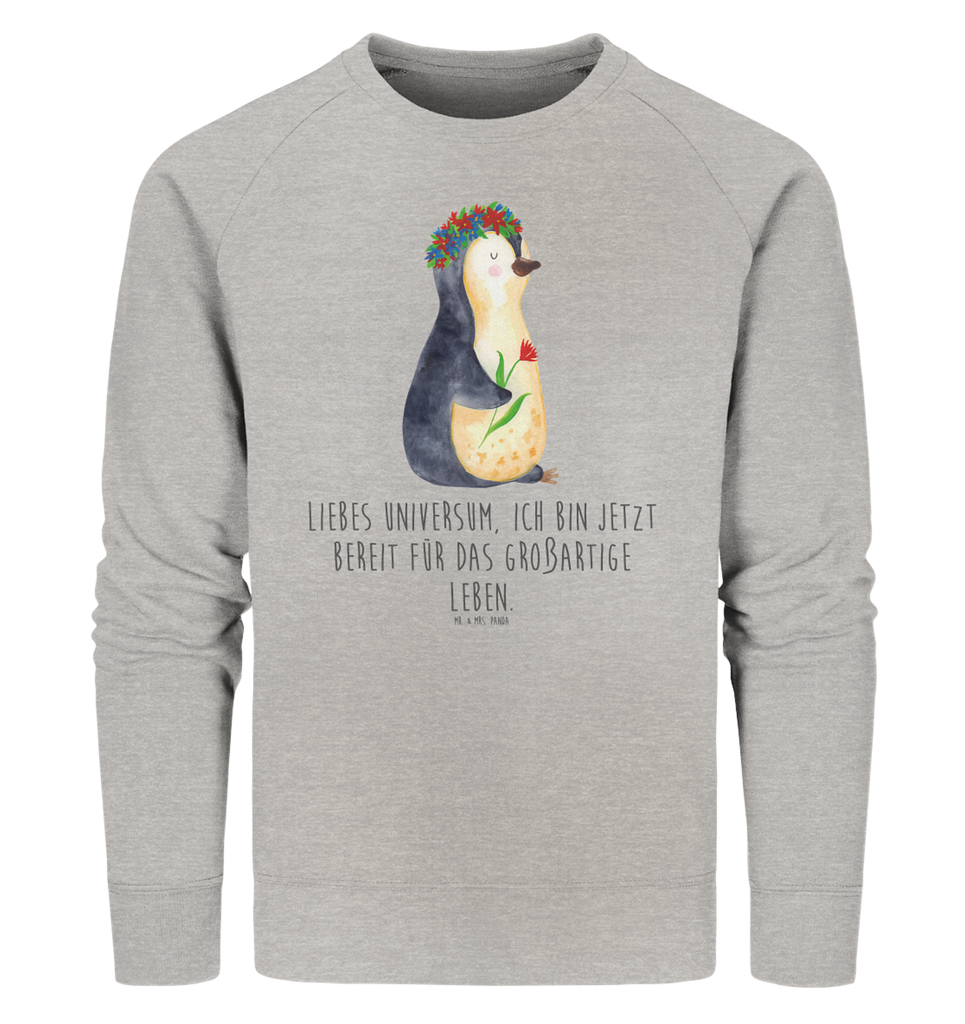 Organic Pullover Pinguin Blumen Pullover, Pullover Männer, Pullover Frauen, Sweatshirt, Sweatshirt Männer, Sweatshirt Frauen, Unisex, Pinguin, Pinguine, Blumenkranz, Universum, Leben, Wünsche, Ziele, Lebensziele, Motivation, Lebenslust, Liebeskummer, Geschenkidee