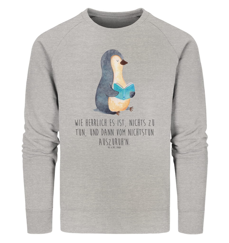 Organic Pullover Pinguin Buch Pullover, Pullover Männer, Pullover Frauen, Sweatshirt, Sweatshirt Männer, Sweatshirt Frauen, Unisex, Pinguin, Pinguine, Buch, Lesen, Bücherwurm, Nichtstun, Faulenzen, Ferien, Urlaub, Freizeit