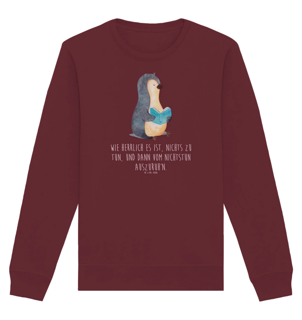 Organic Pullover Pinguin Buch Pullover, Pullover Männer, Pullover Frauen, Sweatshirt, Sweatshirt Männer, Sweatshirt Frauen, Unisex, Pinguin, Pinguine, Buch, Lesen, Bücherwurm, Nichtstun, Faulenzen, Ferien, Urlaub, Freizeit