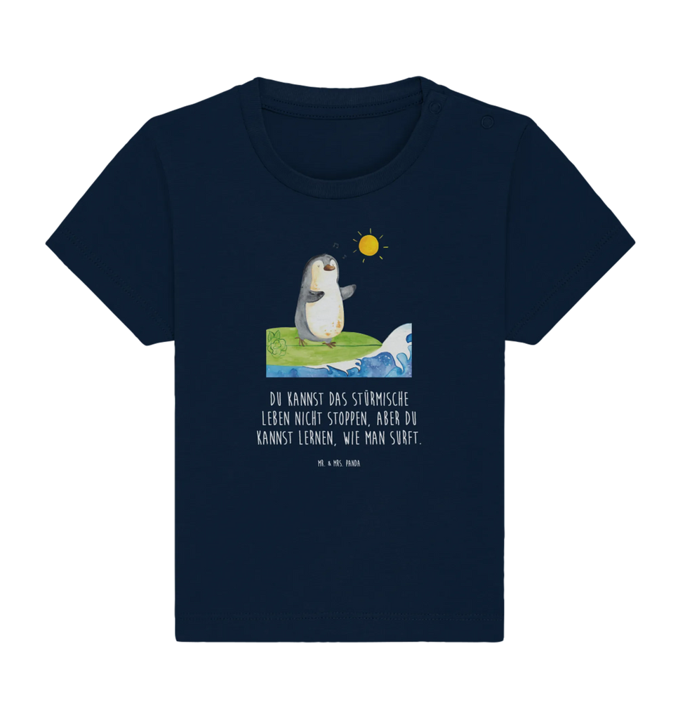 Organic Baby Shirt Pinguin Surfer Baby T-Shirt, Jungen Baby T-Shirt, Mädchen Baby T-Shirt, Shirt, Pinguin, Pinguine, surfen, Surfer, Hawaii, Urlaub, Wellen, Wellen reiten, Portugal