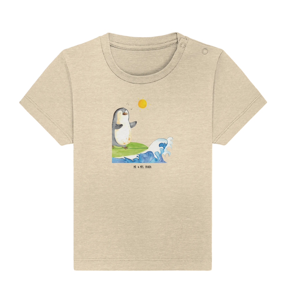 Organic Baby Shirt Pinguin Surfer Baby T-Shirt, Jungen Baby T-Shirt, Mädchen Baby T-Shirt, Shirt, Pinguin, Pinguine, surfen, Surfer, Hawaii, Urlaub, Wellen, Wellen reiten, Portugal