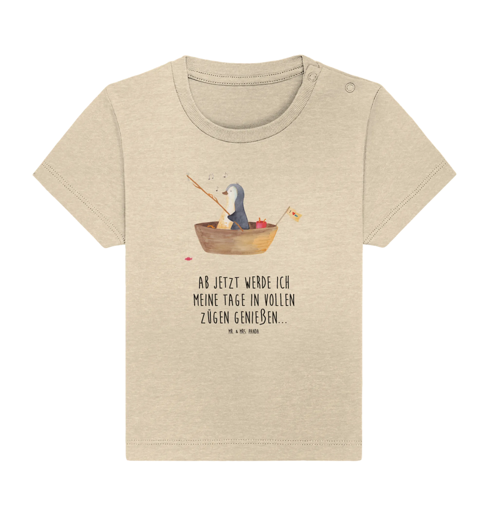 Organic Baby Shirt Pinguin Angelboot Baby T-Shirt, Jungen Baby T-Shirt, Mädchen Baby T-Shirt, Shirt, Pinguin, Pinguine, Angeln, Boot, Angelboot, Lebenslust, Leben, genießen, Motivation, Neustart, Neuanfang, Trennung, Scheidung, Geschenkidee Liebeskummer