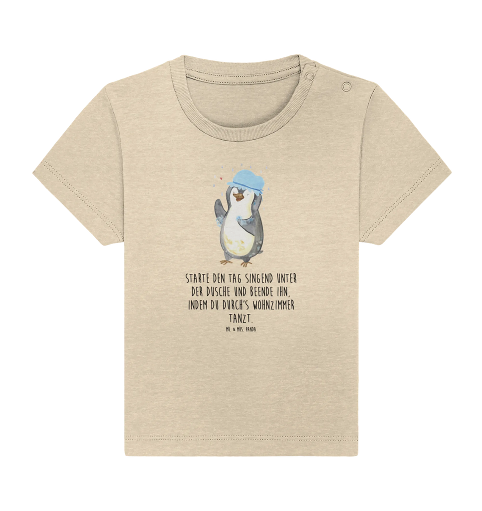 Organic Baby Shirt Pinguin Duschen Baby T-Shirt, Jungen Baby T-Shirt, Mädchen Baby T-Shirt, Shirt, Pinguin, Pinguine, Dusche, duschen, Lebensmotto, Motivation, Neustart, Neuanfang, glücklich sein