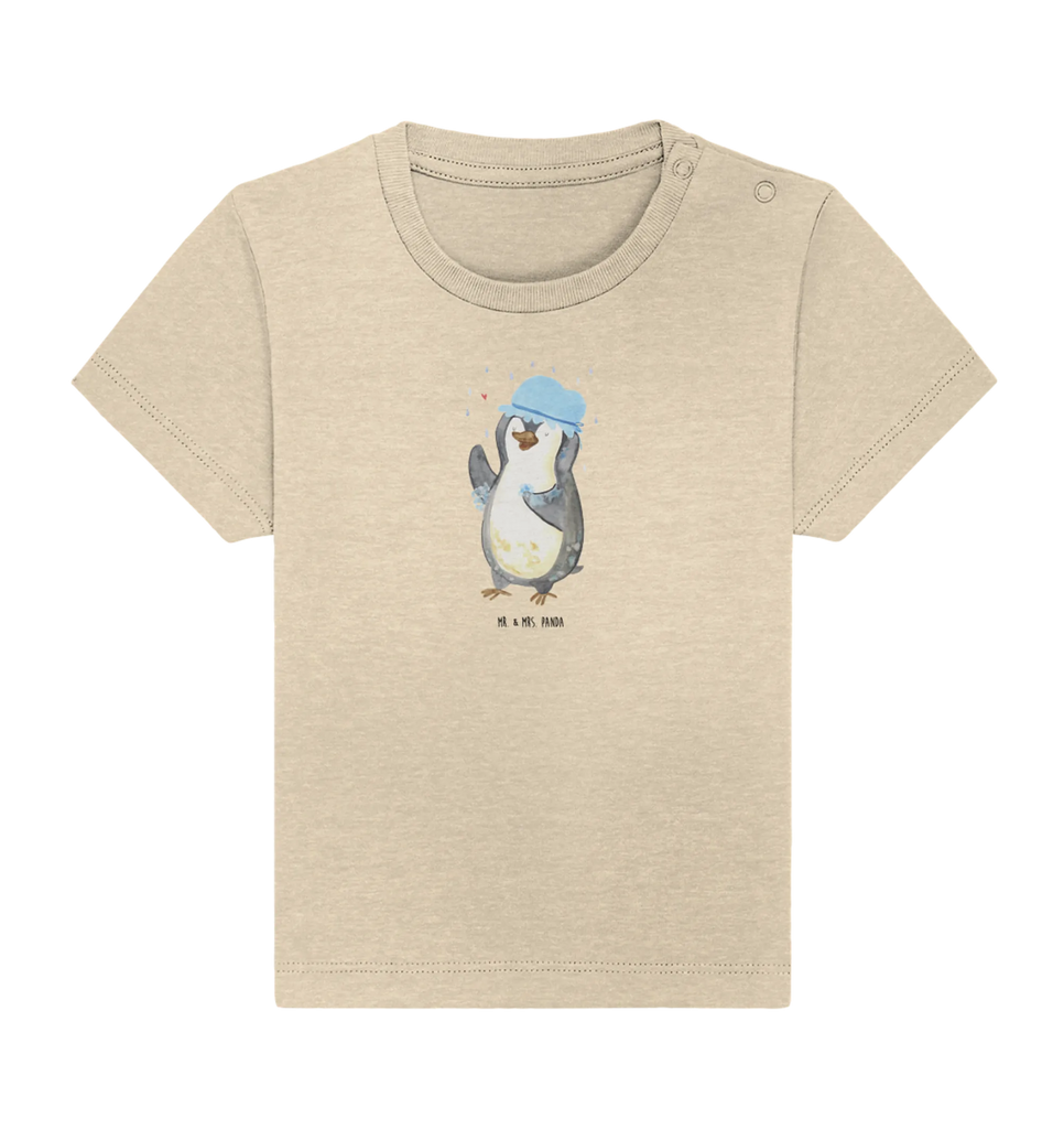 Organic Baby Shirt Pinguin Duschen Baby T-Shirt, Jungen Baby T-Shirt, Mädchen Baby T-Shirt, Shirt, Pinguin, Pinguine, Dusche, duschen, Lebensmotto, Motivation, Neustart, Neuanfang, glücklich sein