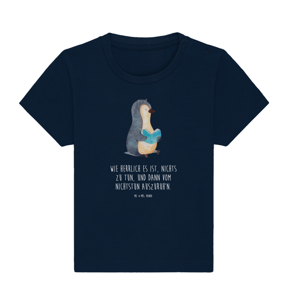 Organic Baby Shirt Pinguin Buch Baby T-Shirt, Jungen Baby T-Shirt, Mädchen Baby T-Shirt, Shirt, Pinguin, Pinguine, Buch, Lesen, Bücherwurm, Nichtstun, Faulenzen, Ferien, Urlaub, Freizeit