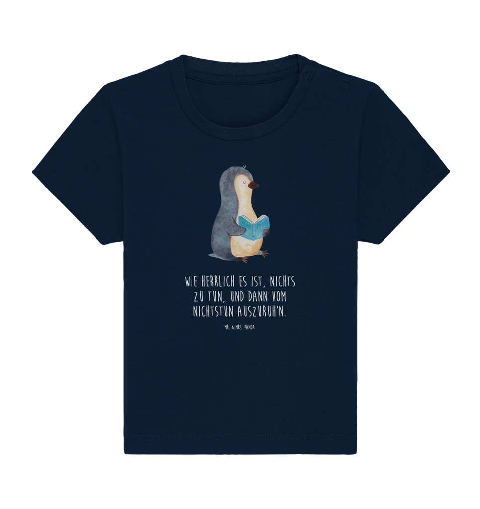 Organic Baby Shirt Pinguin Buch Baby T-Shirt, Jungen Baby T-Shirt, Mädchen Baby T-Shirt, Shirt, Pinguin, Pinguine, Buch, Lesen, Bücherwurm, Nichtstun, Faulenzen, Ferien, Urlaub, Freizeit