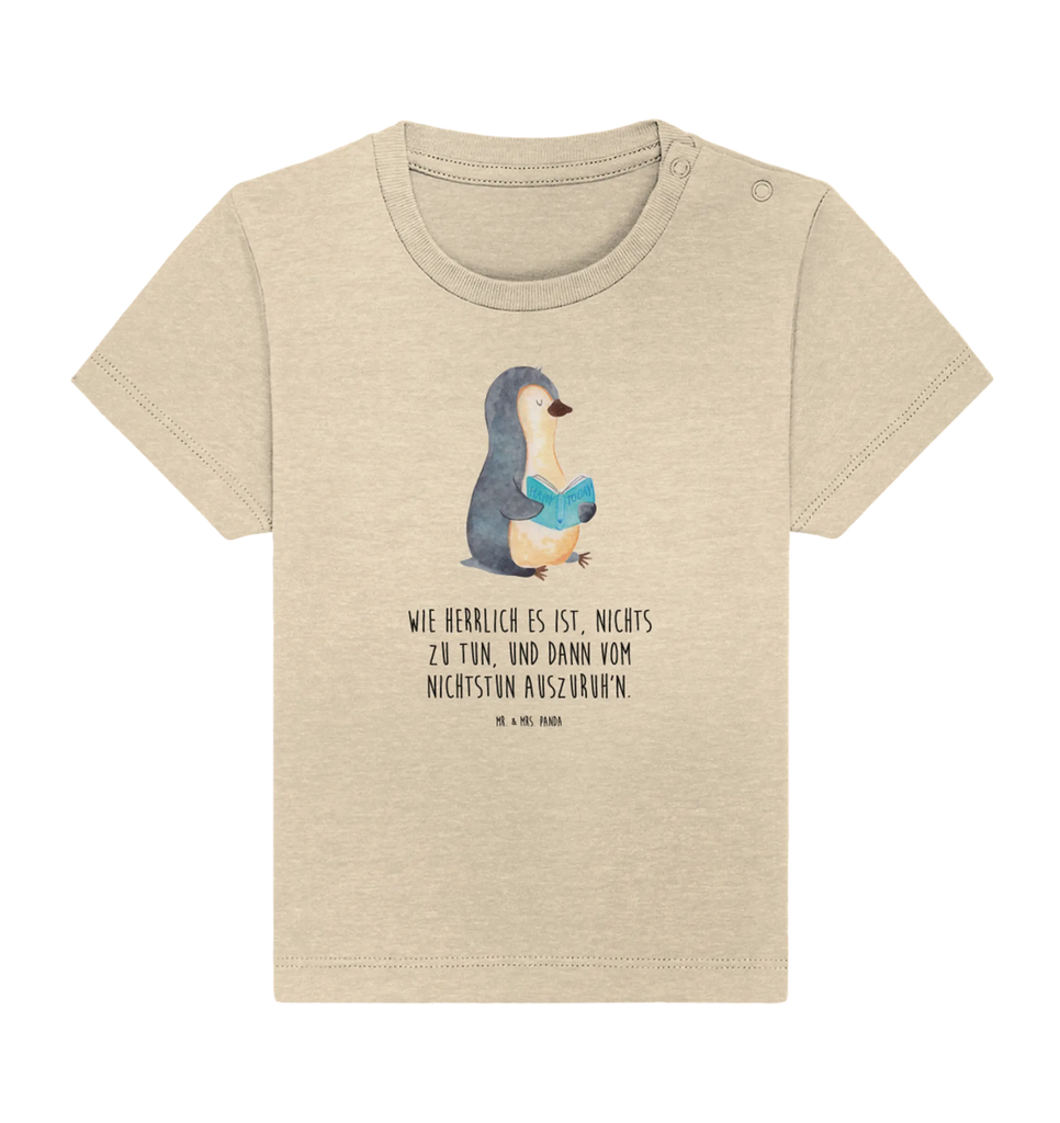 Organic Baby Shirt Pinguin Buch Baby T-Shirt, Jungen Baby T-Shirt, Mädchen Baby T-Shirt, Shirt, Pinguin, Pinguine, Buch, Lesen, Bücherwurm, Nichtstun, Faulenzen, Ferien, Urlaub, Freizeit