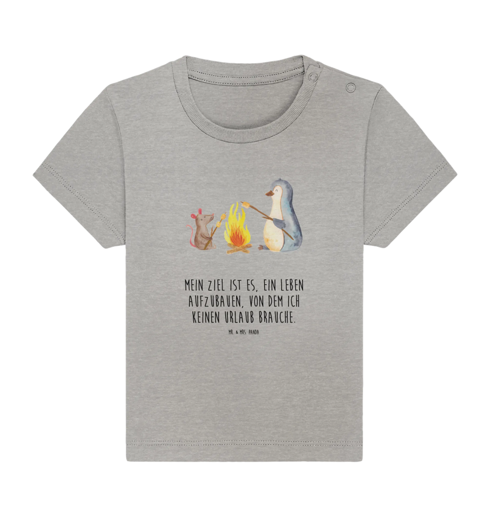 Organic Baby Shirt Pinguin Lagerfeuer Baby T-Shirt, Jungen Baby T-Shirt, Mädchen Baby T-Shirt, Shirt, Pinguin, Maus, Pinguine, Lagerfeuer, Leben, Arbeit, Job, Motivation, Büro, Büroalltag, Lebensspruch, Lebensmotivation, Neustart, Liebe, grillen, Feuer, Marshmallows