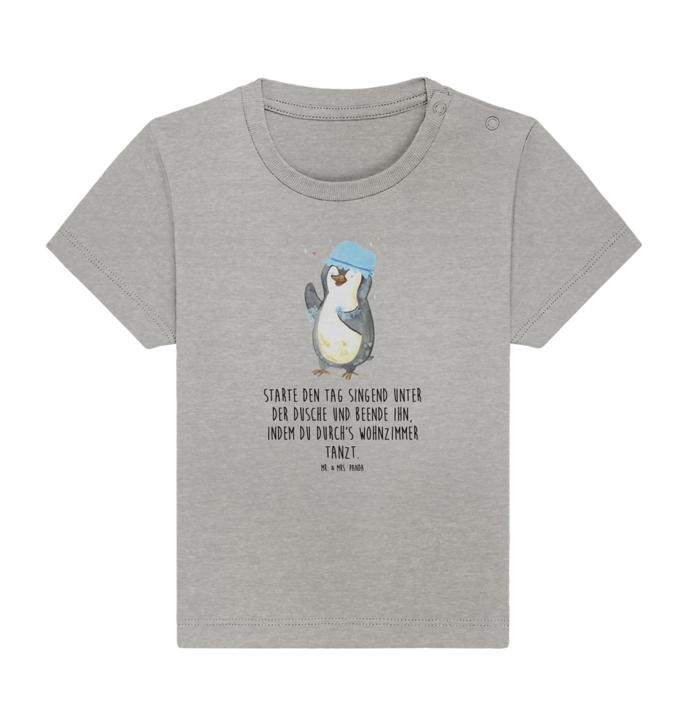 Organic Baby Shirt Pinguin Duschen Baby T-Shirt, Jungen Baby T-Shirt, Mädchen Baby T-Shirt, Shirt, Pinguin, Pinguine, Dusche, duschen, Lebensmotto, Motivation, Neustart, Neuanfang, glücklich sein