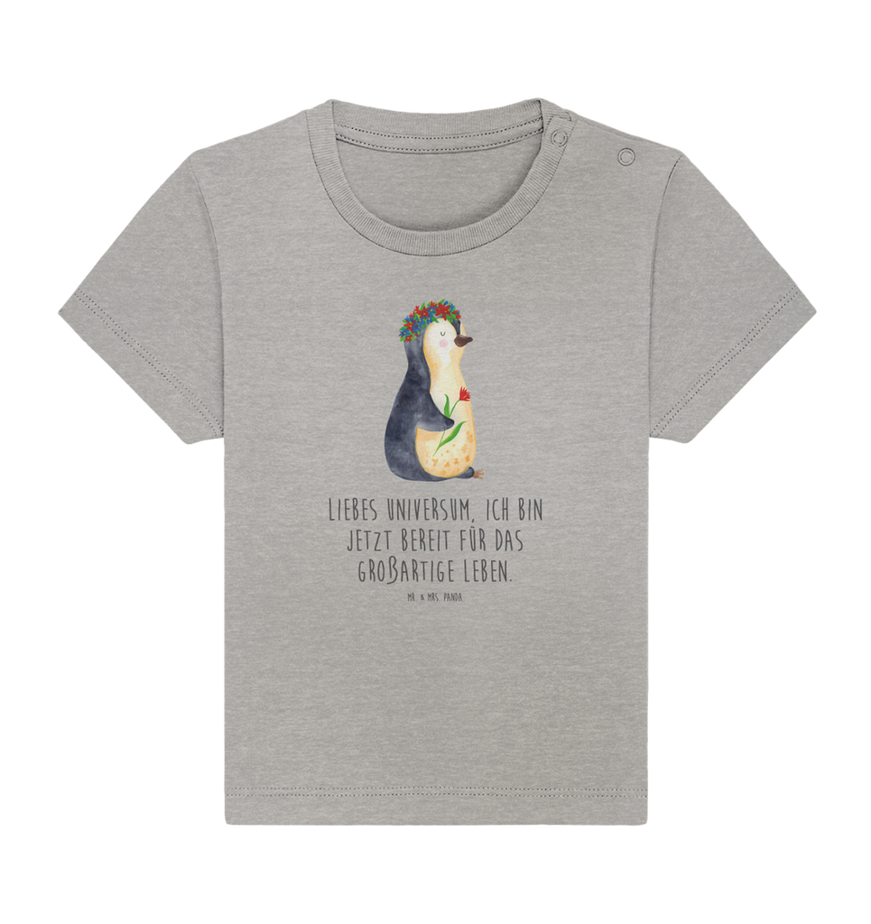 Organic Baby Shirt Pinguin Blumen Baby T-Shirt, Jungen Baby T-Shirt, Mädchen Baby T-Shirt, Shirt, Pinguin, Pinguine, Blumenkranz, Universum, Leben, Wünsche, Ziele, Lebensziele, Motivation, Lebenslust, Liebeskummer, Geschenkidee