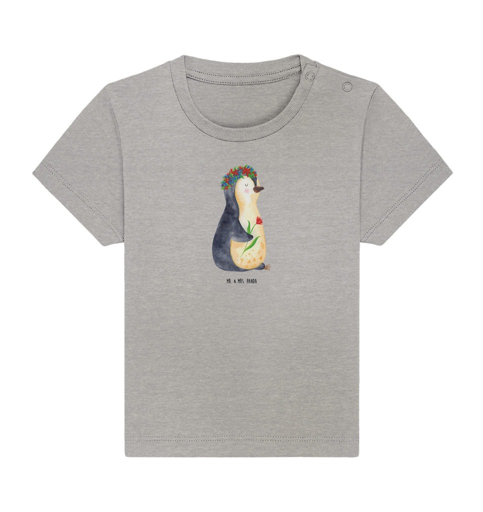 Organic Baby Shirt Pinguin Blumen Baby T-Shirt, Jungen Baby T-Shirt, Mädchen Baby T-Shirt, Shirt, Pinguin, Pinguine, Blumenkranz, Universum, Leben, Wünsche, Ziele, Lebensziele, Motivation, Lebenslust, Liebeskummer, Geschenkidee