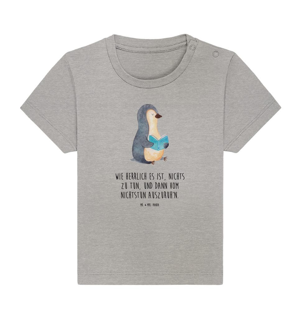 Organic Baby Shirt Pinguin Buch Baby T-Shirt, Jungen Baby T-Shirt, Mädchen Baby T-Shirt, Shirt, Pinguin, Pinguine, Buch, Lesen, Bücherwurm, Nichtstun, Faulenzen, Ferien, Urlaub, Freizeit