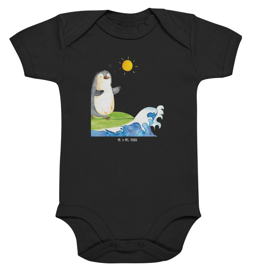 Organic Baby Body Pinguin Surfer Babykleidung, Babystrampler, Strampler, Wickelbody, Baby Erstausstattung, Junge, Mädchen, Pinguin, Pinguine, surfen, Surfer, Hawaii, Urlaub, Wellen, Wellen reiten, Portugal