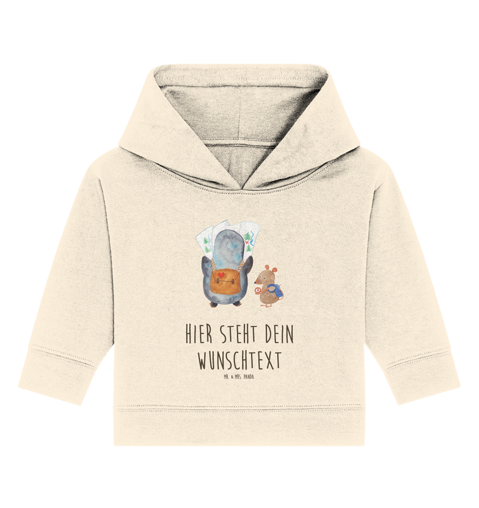 Personalisierter Baby Hoodie Pinguin & Maus Wanderer Personalisierter Baby Hoodie, Baby Hoodie mit Namen, Babyhoodie Wunschtext, Pinguin, Pinguine, Abenteurer, Abenteuer, Roadtrip, Ausflug, Wanderlust, wandern