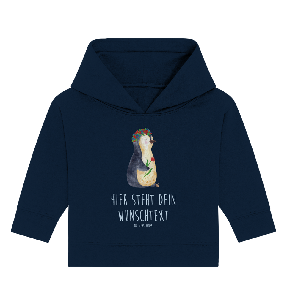 Personalisierter Baby Hoodie Pinguin Blumen Personalisierter Baby Hoodie, Baby Hoodie mit Namen, Babyhoodie Wunschtext, Pinguin, Pinguine, Blumenkranz, Universum, Leben, Wünsche, Ziele, Lebensziele, Motivation, Lebenslust, Liebeskummer, Geschenkidee