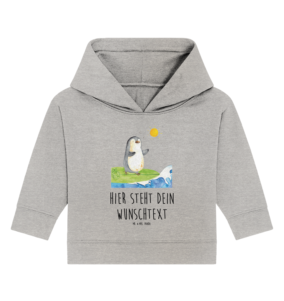 Personalisierter Baby Hoodie Pinguin Surfer Personalisierter Baby Hoodie, Baby Hoodie mit Namen, Babyhoodie Wunschtext, Pinguin, Pinguine, surfen, Surfer, Hawaii, Urlaub, Wellen, Wellen reiten, Portugal