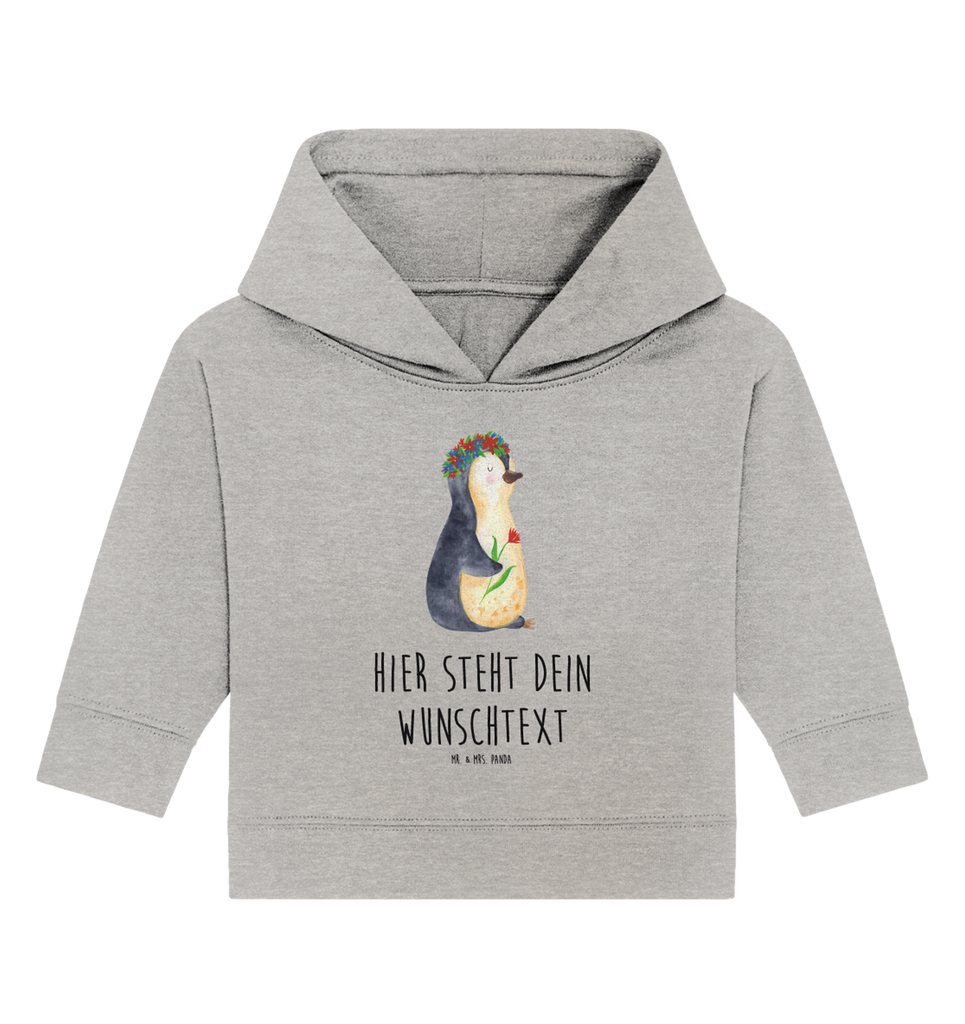 Personalisierter Baby Hoodie Pinguin Blumen Personalisierter Baby Hoodie, Baby Hoodie mit Namen, Babyhoodie Wunschtext, Pinguin, Pinguine, Blumenkranz, Universum, Leben, Wünsche, Ziele, Lebensziele, Motivation, Lebenslust, Liebeskummer, Geschenkidee