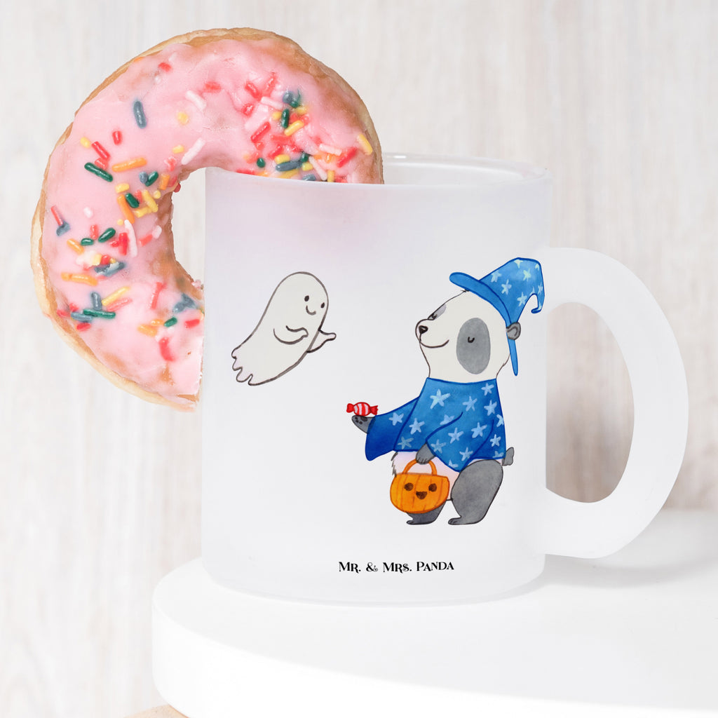 Teetasse Panda Zauberer Teetasse, Teeglas, Teebecher, Tasse mit Henkel, Tasse, Glas Teetasse, Teetasse aus Glas, Halloween, Deko, Martinssingen, Dekoration, Geschenke, Schenken, Halloween Deko, Trick or Treat, Süßes sonst gibt's saures, Panda, Zauberer, Gespenst