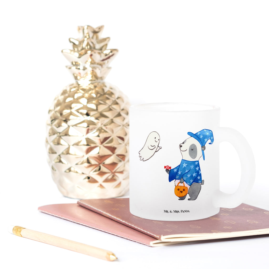 Teetasse Panda Zauberer Teetasse, Teeglas, Teebecher, Tasse mit Henkel, Tasse, Glas Teetasse, Teetasse aus Glas, Halloween, Deko, Martinssingen, Dekoration, Geschenke, Schenken, Halloween Deko, Trick or Treat, Süßes sonst gibt's saures, Panda, Zauberer, Gespenst