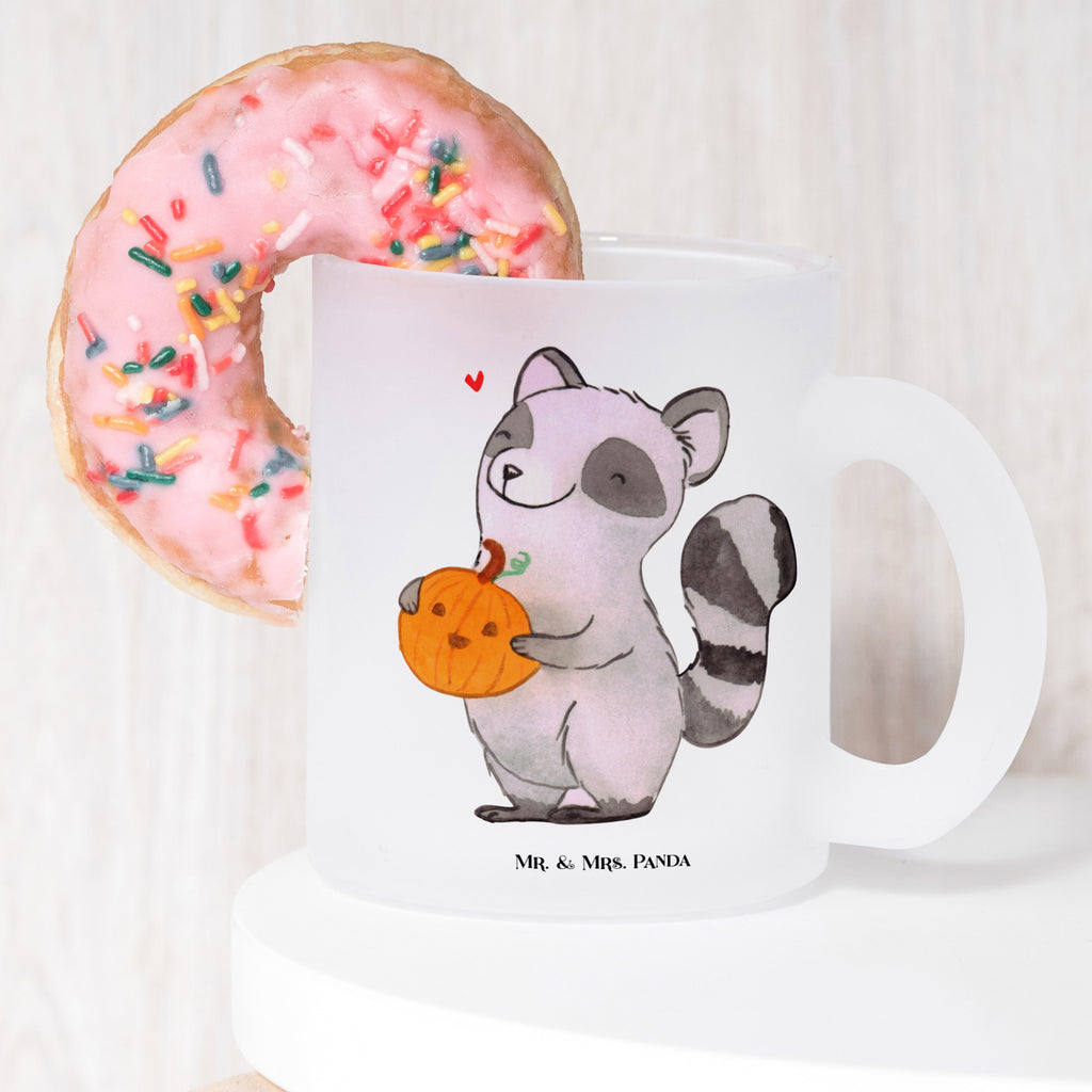 Teetasse Waschbär Kürbis Teetasse, Teeglas, Teebecher, Tasse mit Henkel, Tasse, Glas Teetasse, Teetasse aus Glas, Halloween, Deko, Martinssingen, Dekoration, Geschenke, Schenken, Halloween Deko, Trick or Treat, Süßes sonst gibt's saures, Waschbär, Kürbis