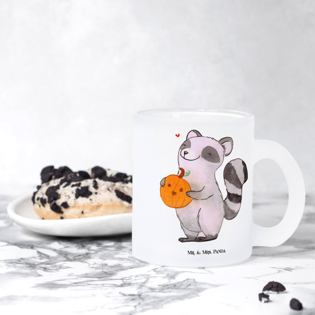 Teetasse Waschbär Kürbis Teetasse, Teeglas, Teebecher, Tasse mit Henkel, Tasse, Glas Teetasse, Teetasse aus Glas, Halloween, Deko, Martinssingen, Dekoration, Geschenke, Schenken, Halloween Deko, Trick or Treat, Süßes sonst gibt's saures, Waschbär, Kürbis