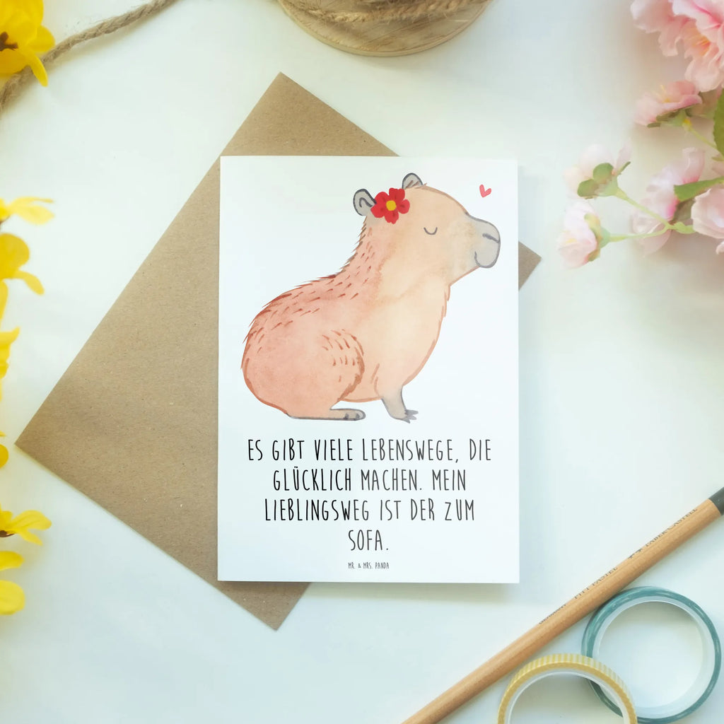 Grußkarte Capybara Blume Grußkarte, Klappkarte, Einladungskarte, Glückwunschkarte, Hochzeitskarte, Geburtstagskarte, Karte, Ansichtskarten, Tiermotive, Gute Laune, lustige Sprüche, Tiere, Capybara