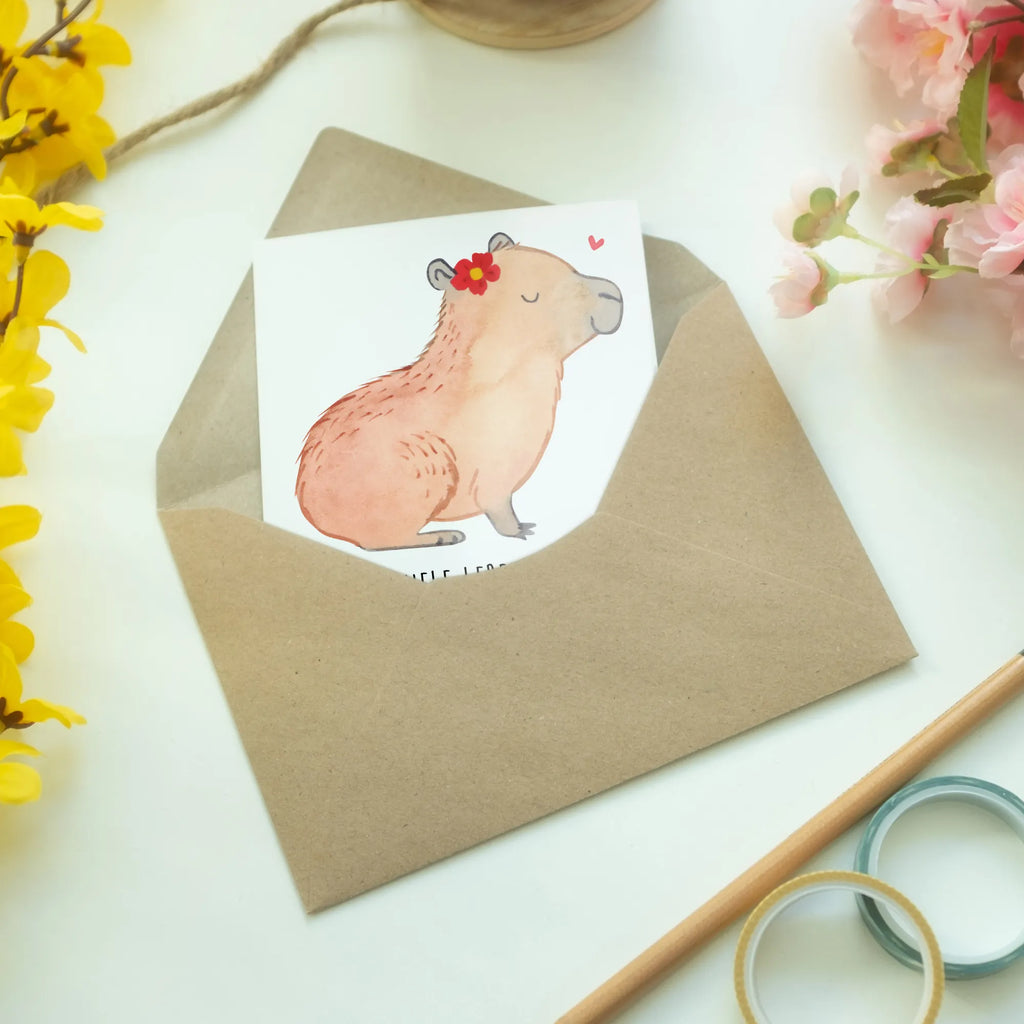 Grußkarte Capybara Blume Grußkarte, Klappkarte, Einladungskarte, Glückwunschkarte, Hochzeitskarte, Geburtstagskarte, Karte, Ansichtskarten, Tiermotive, Gute Laune, lustige Sprüche, Tiere, Capybara